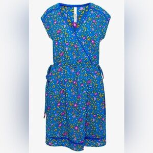 Pepe Jeans vneck mini dress, XS floral, embroidery detail, ties at waist, Pretty